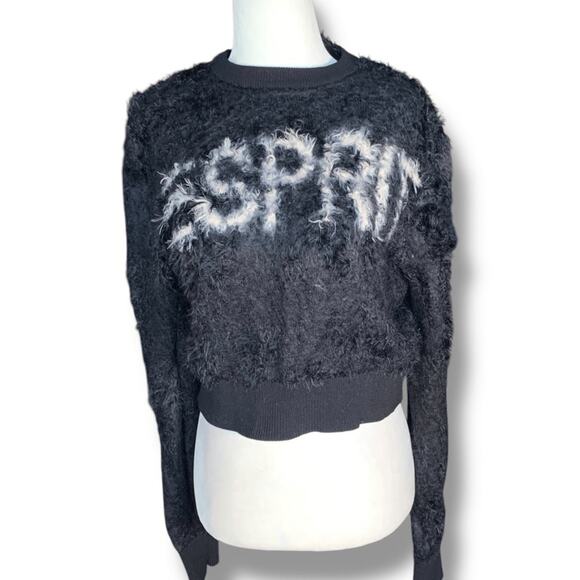 Opening Ceremony Esprit Fuzzy Logo Cropped Sweater Black Crewneck Small - Picture 3 of 9